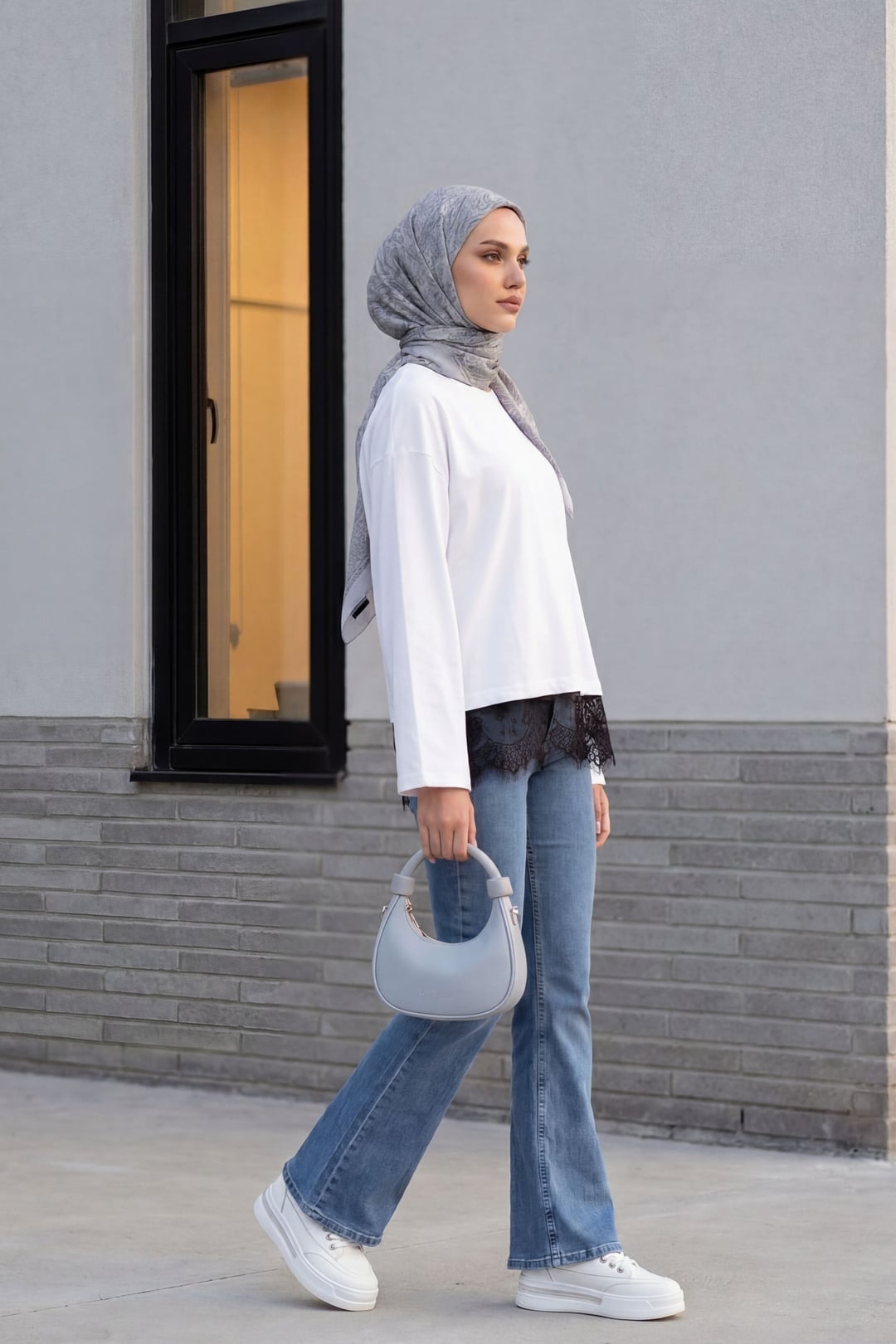 White Cotton Jersey Tunic with Lace Hem - Podyumplus - by Peralane - photo 3
