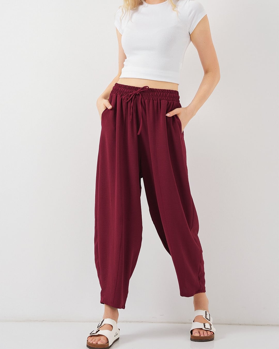 6591 Woven Salvar Trousers - Burgundy - Bigdart - by Peralane - photo 3