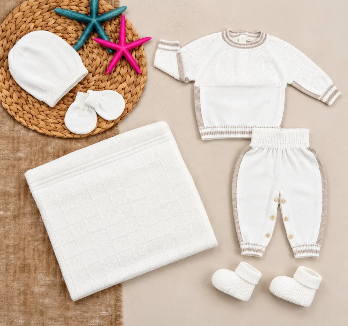 Newborn Knitwear 10-Piece Set - White/Taupe - Has Bereket - by Peralane