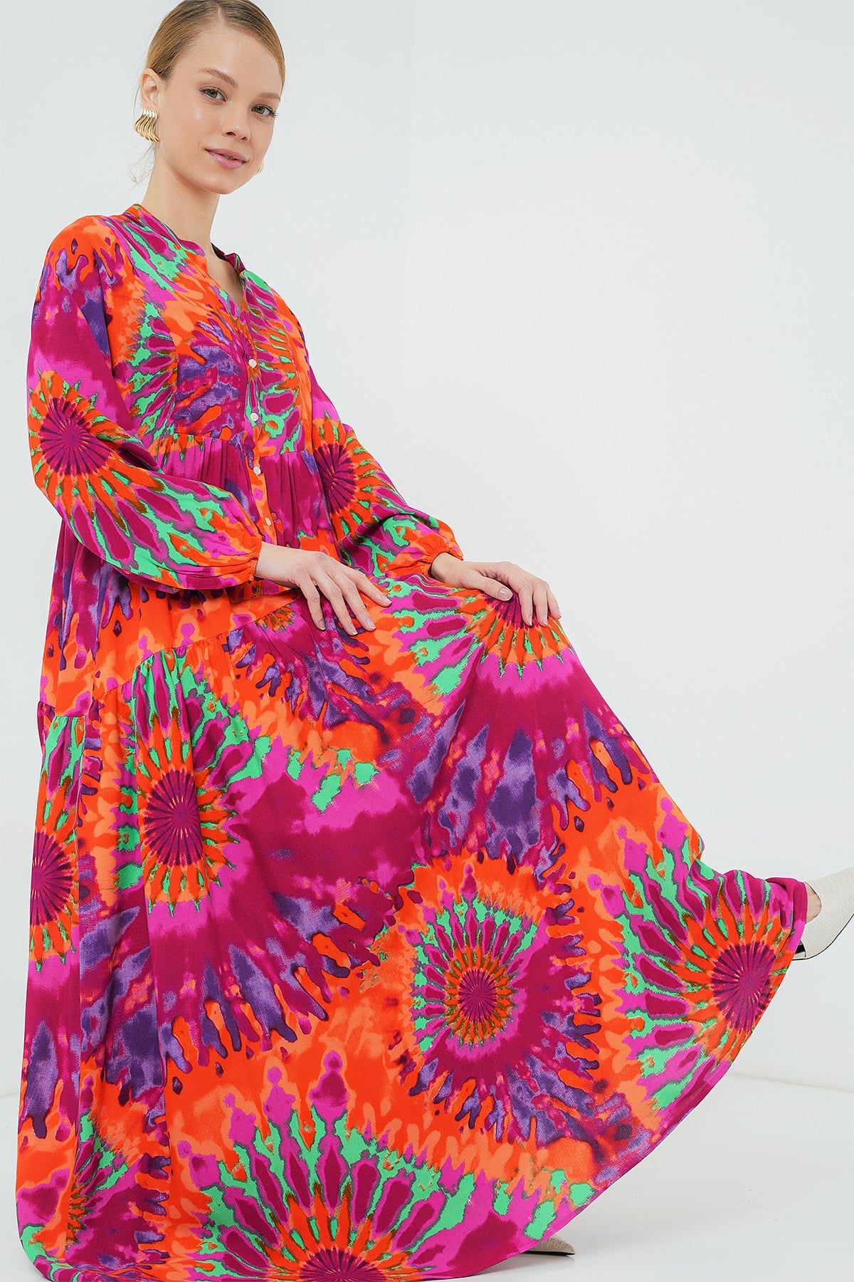 2423 Authentic Pattern Modest Dress - H. Fuchsia - Bigdart - by Peralane