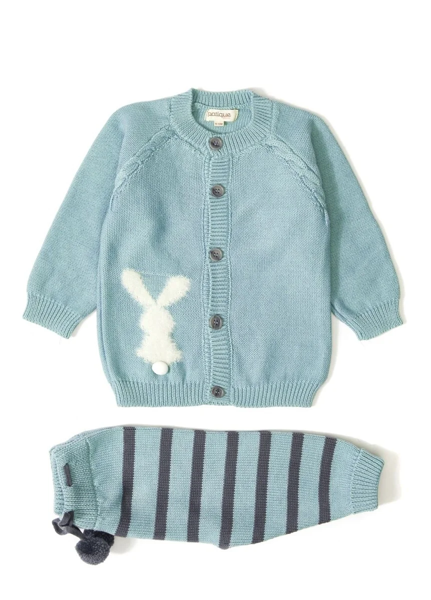 Organic Cotton Knitwear Bunny Stripe Two-Piece Baby Set (3-12M) - Uludag Triko - by Peralane