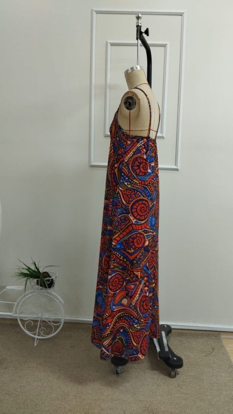 Women's Spaghetti Strap V-Neck Patterned Maxi Suprem Dress - Janes - by Peralane - photo 5