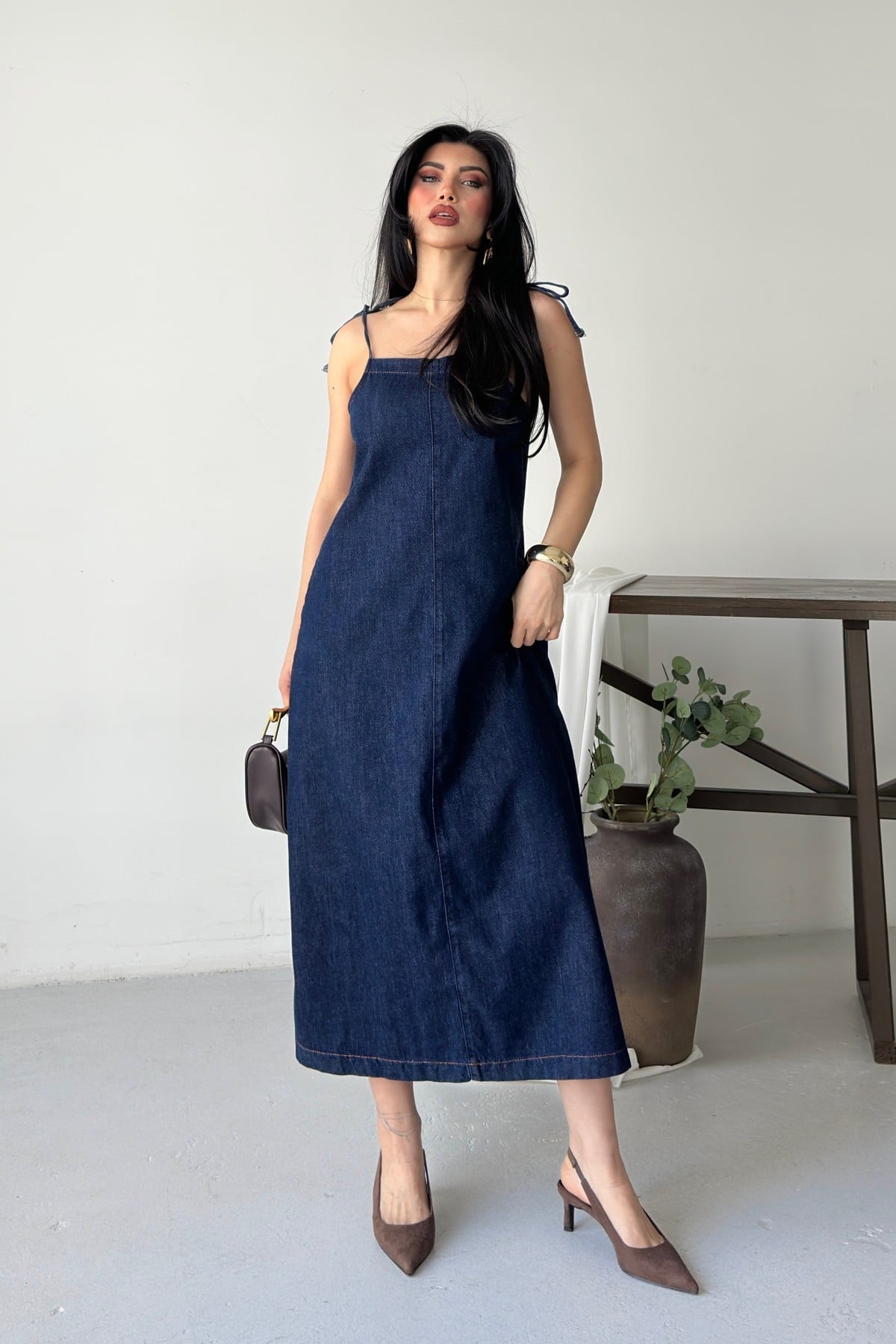 Women's Denim Pinafore Dress with Adjustable Straps - Dark Blue - Xlove - by Peralane - photo 6