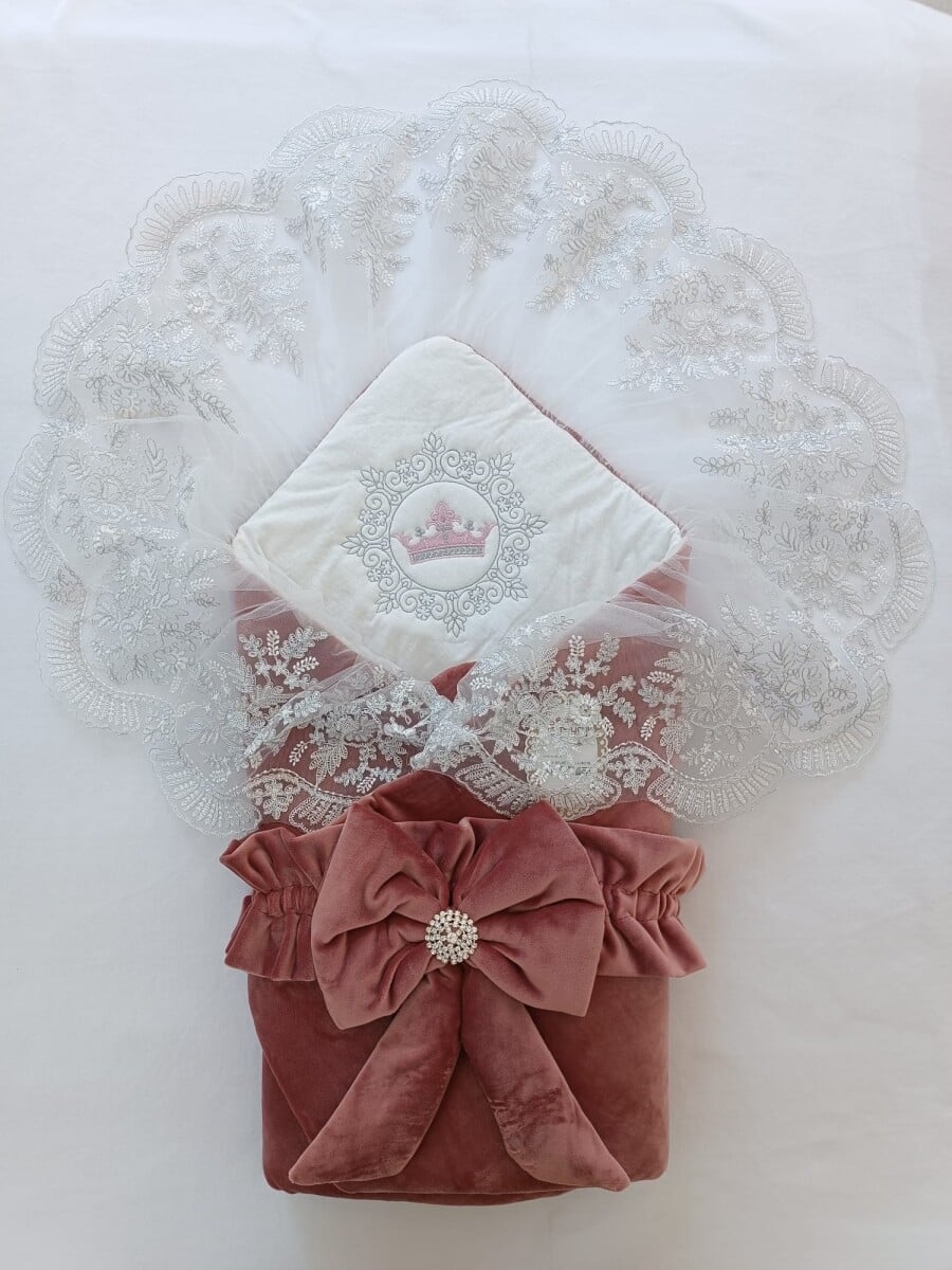 Unisex Baby Swaddle Set 0-18M Dusty Rose Velvet with Bow - Tomuycuk - by Peralane