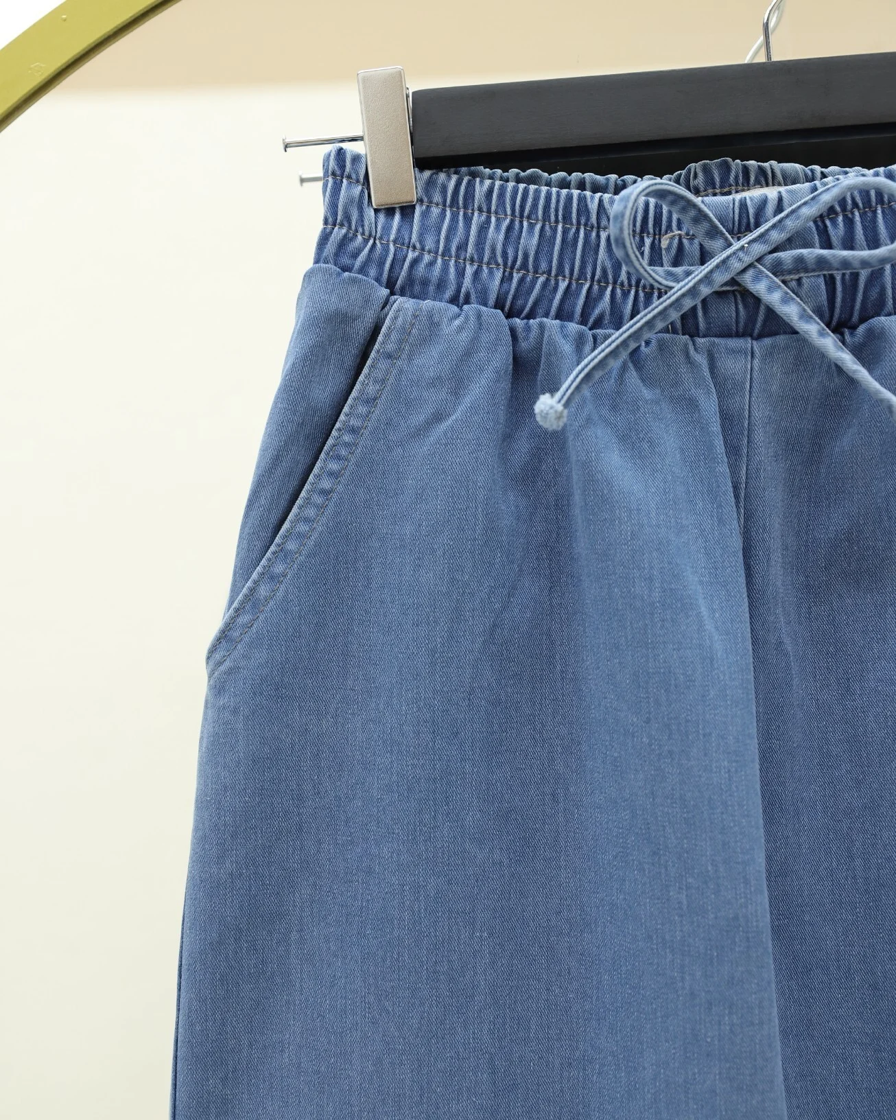 Wide Leg Denim Trousers with Elastic Waistband - Dark Blue - Podyumplus - by Peralane - photo 6
