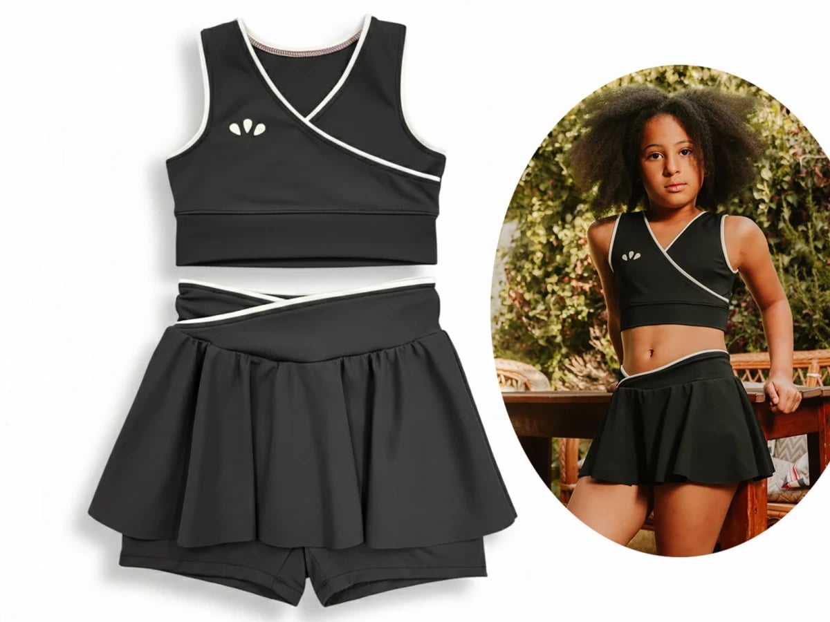 Girls' Lyrax Tennis Sports Swimsuit Set - Black with White Trim - Lyrax Kids - by Peralane