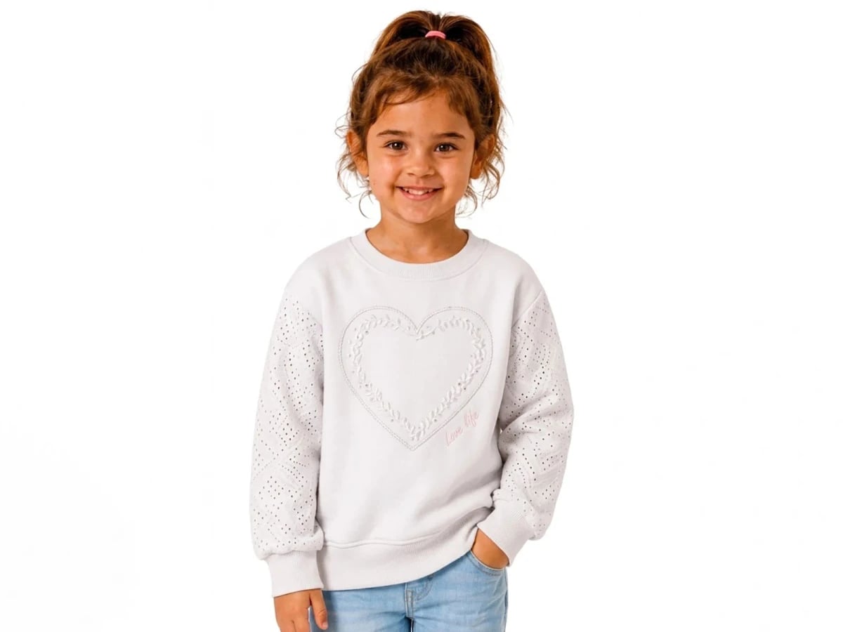 Embroidered Heart Girls' Sweatshirt with Eyelet Details - Pack of 5 - Bittos Kids - by Peralane