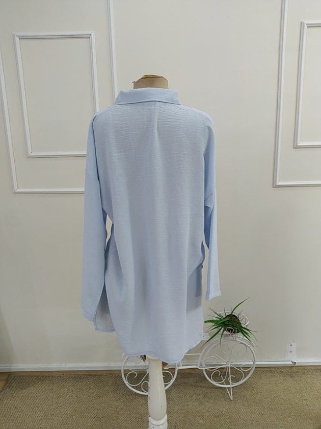 Women's Light Blue Casual Blouse with Cuffed Three-Quarter Sleeves - Janes - by Peralane - photo 6