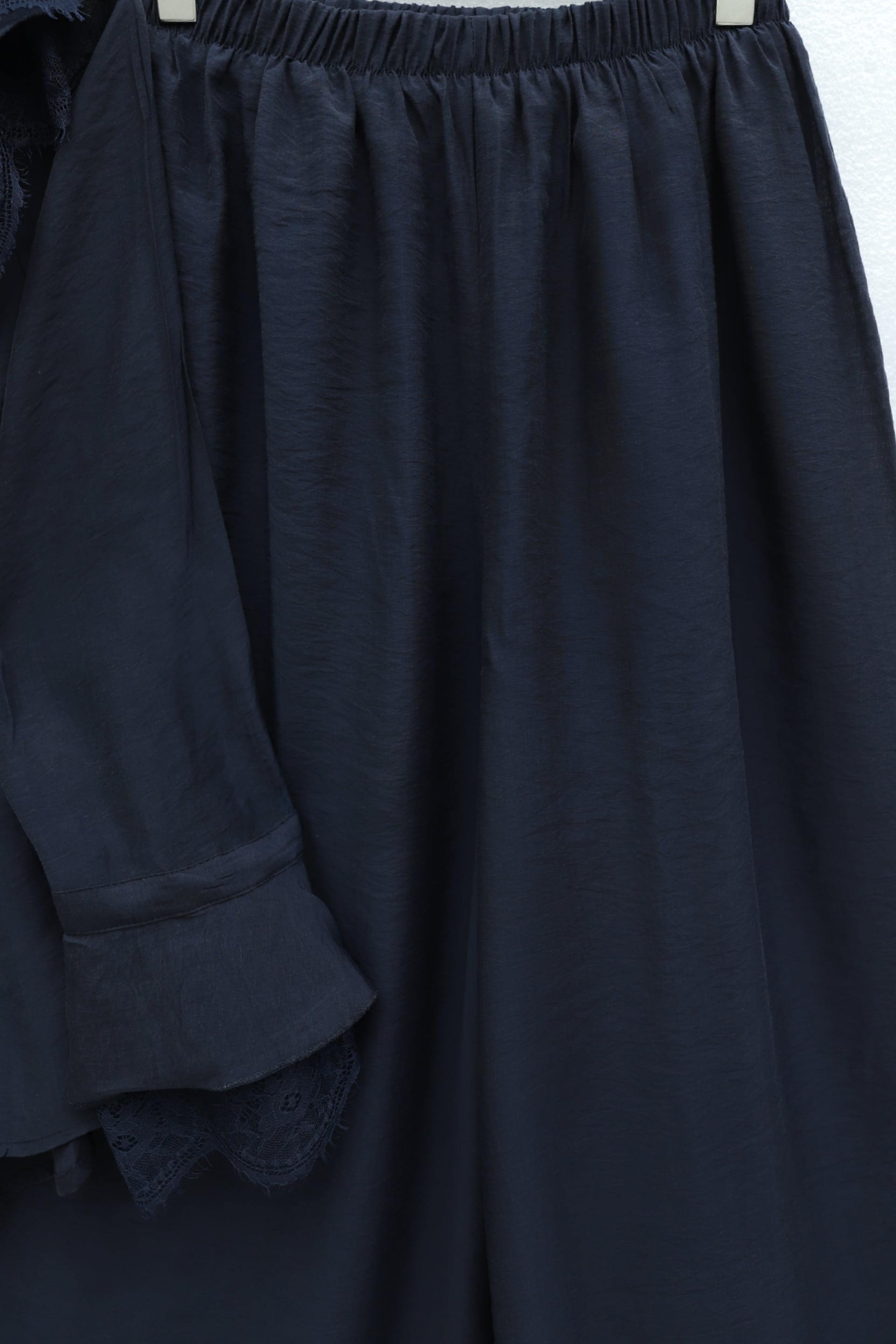 Navy Blue Lace Trim Tie-Waist Blouse and Wide-Leg Trousers Set - Podyumplus - by Peralane - photo 8