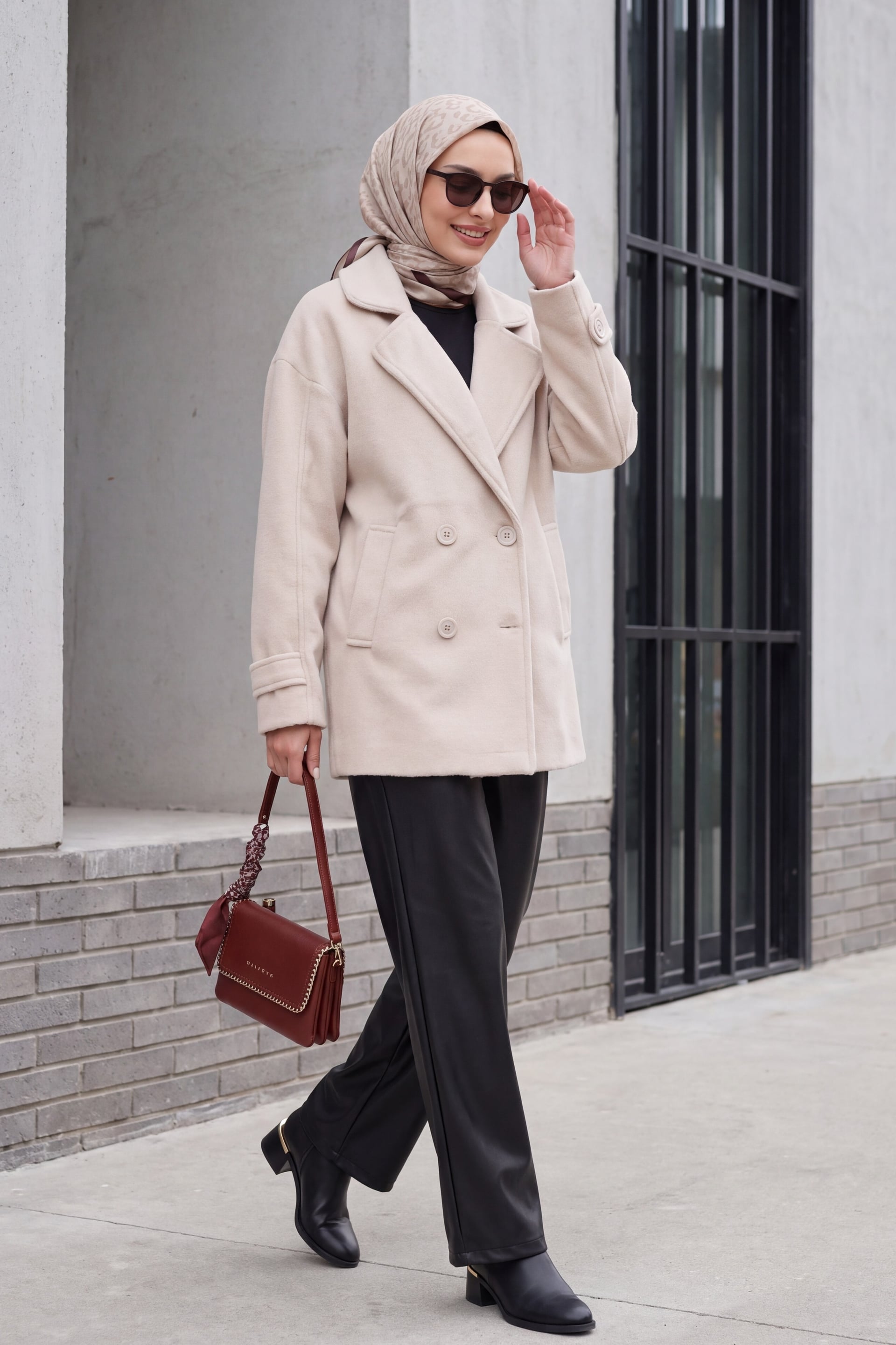 Women's Double-Breasted Wool-Blend Coat - Ecru - Bigdart - by Peralane - photo 5