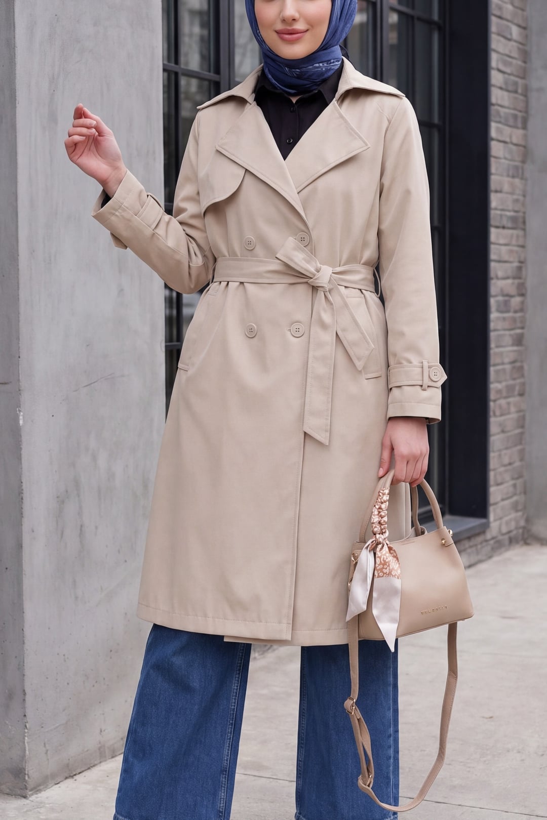 Beige Double-Breasted Trench Coat with Belt - Bigdart - by Peralane