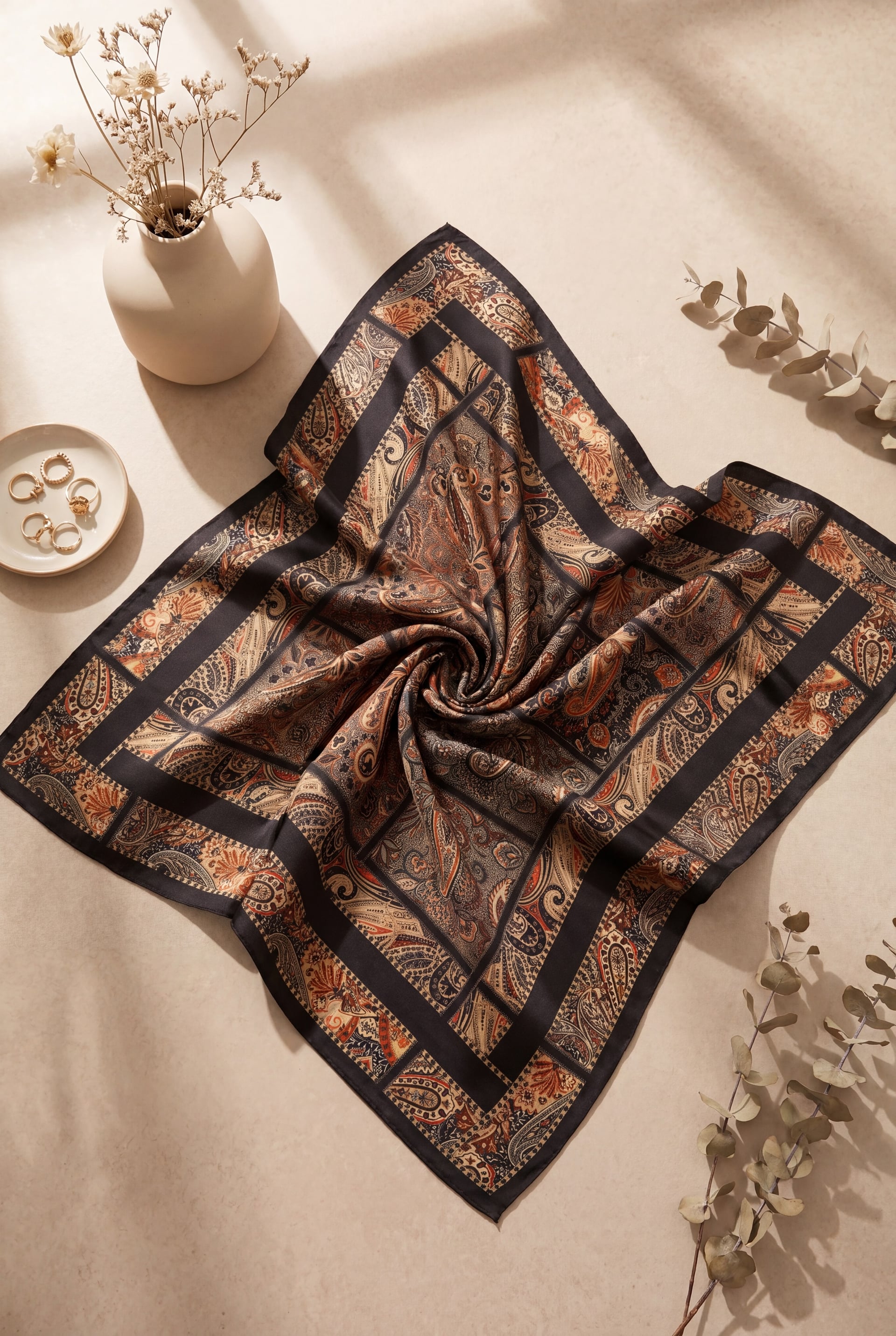 Geometric Frame Rayon Scarf - Black - Podyumplus - by Peralane