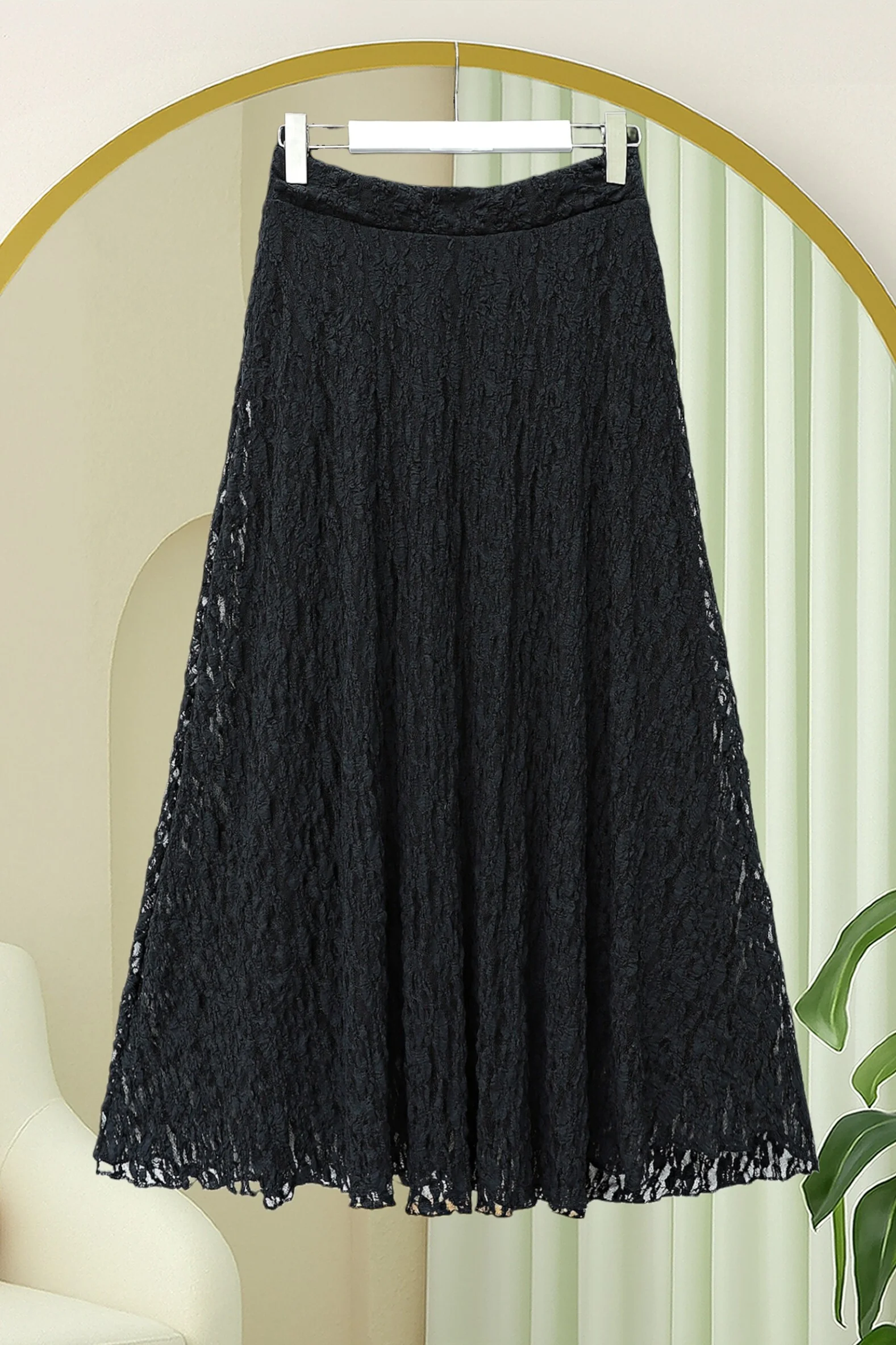 Patterned Lined Tulle Skirt with Lace Hem - Black - Podyumplus - by Peralane - photo 3