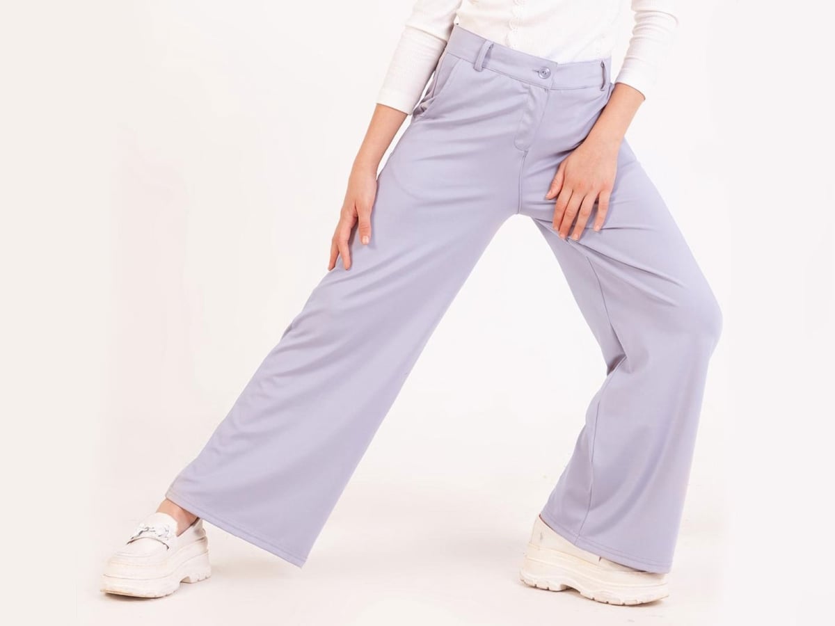 Girls' High-Waist Wide-Leg Trousers with Belt Loops - Light Purple - Nickel - by Peralane