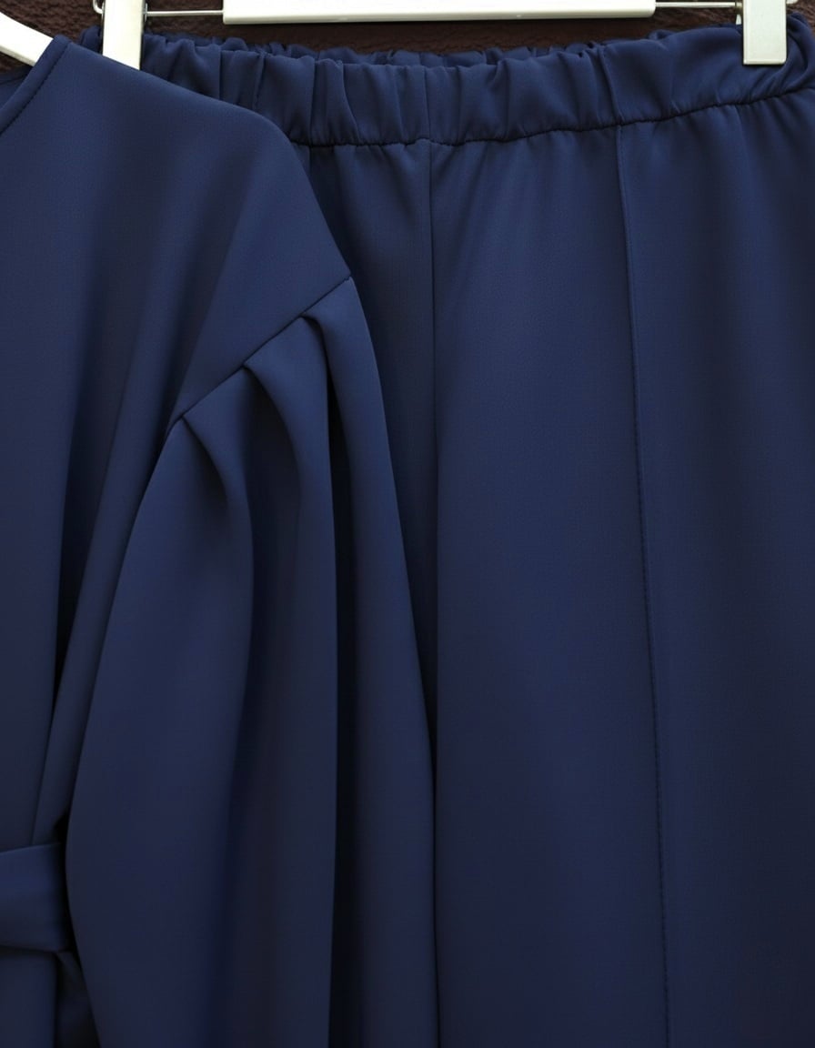 Navy Blue Belted Button-Front Scuba Trousers Set - Podyumplus - by Peralane - photo 7