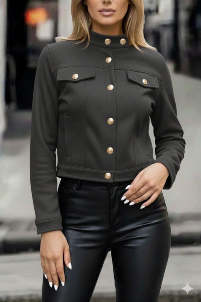 Women's Long Sleeve Suede Short Jacket with Front Buttons - Janes - by Peralane
