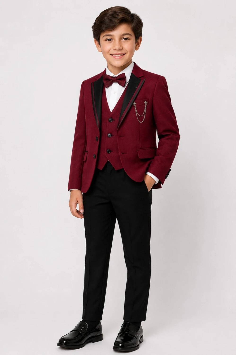 4-Piece Boy's Groom Suit Set in Deep Red - Terry - by Peralane