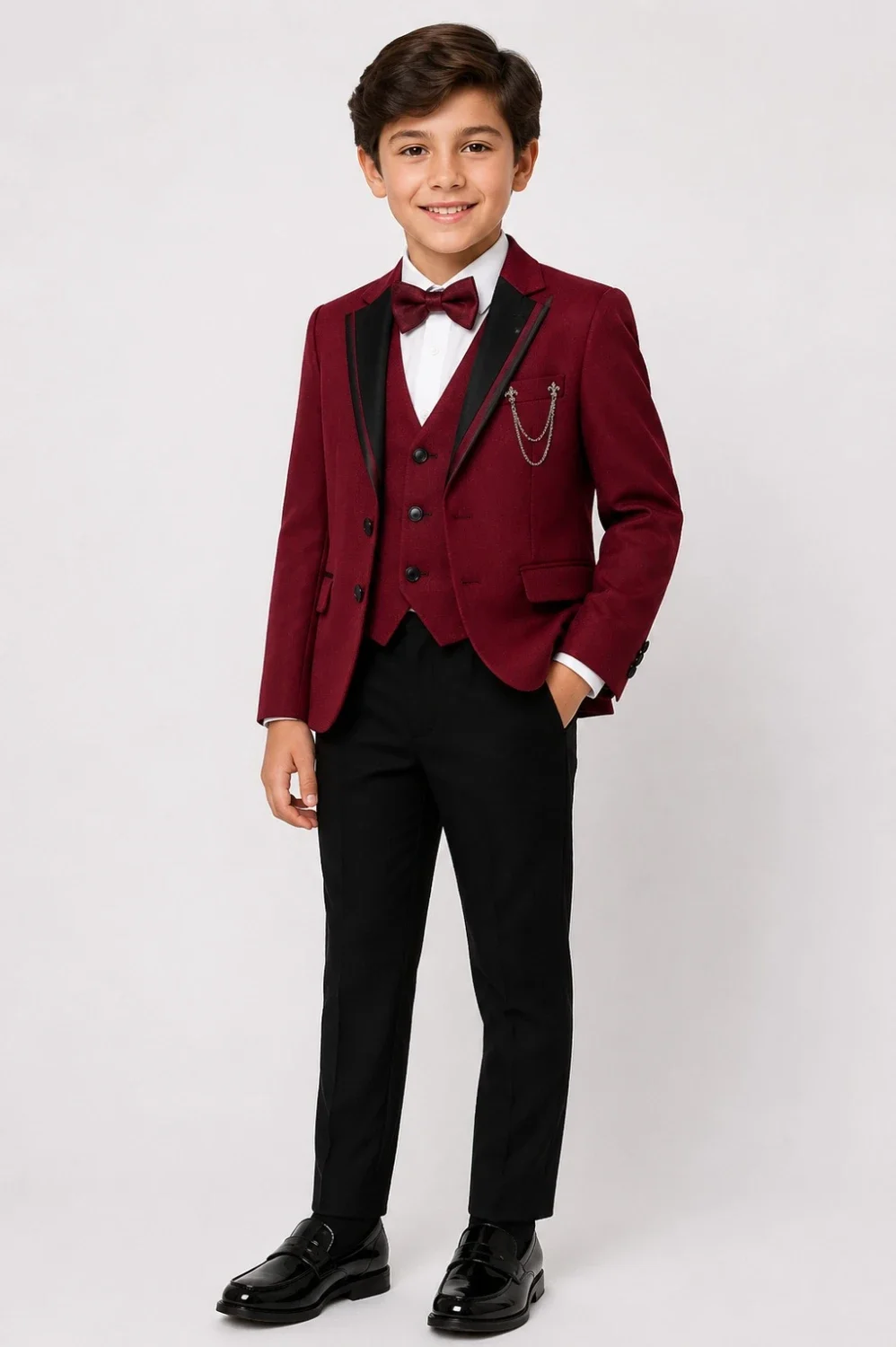 4-Piece Boy's Formal Suit Set - Burgundy - Terry - by Peralane