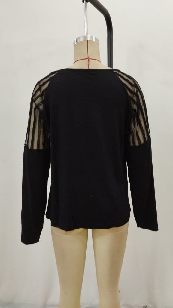 Women's Long-Sleeved V-Neck Blouse with Zipper and Sheer Striped Sleeves - Janes - by Peralane - photo 7