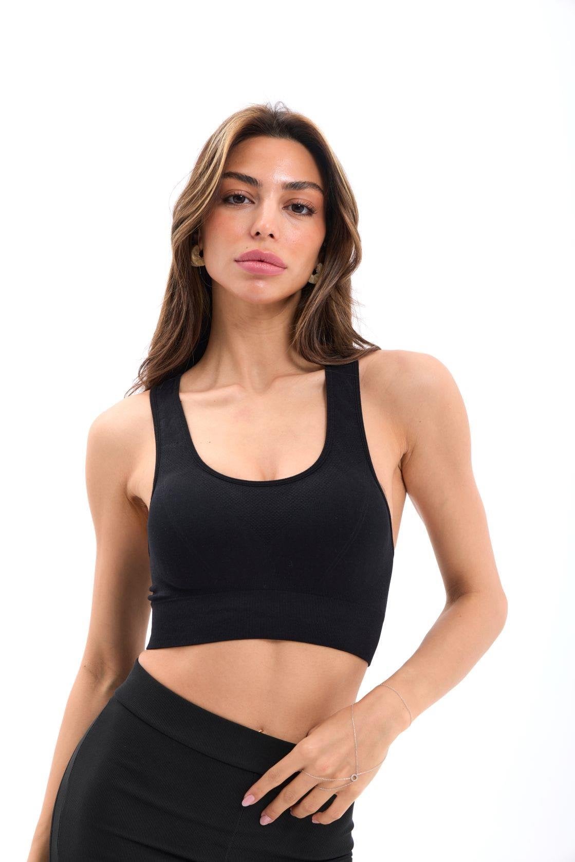 Black V-Neck Sports Bra – Women's Activewear Crop Top - Fame - by Peralane - photo 5