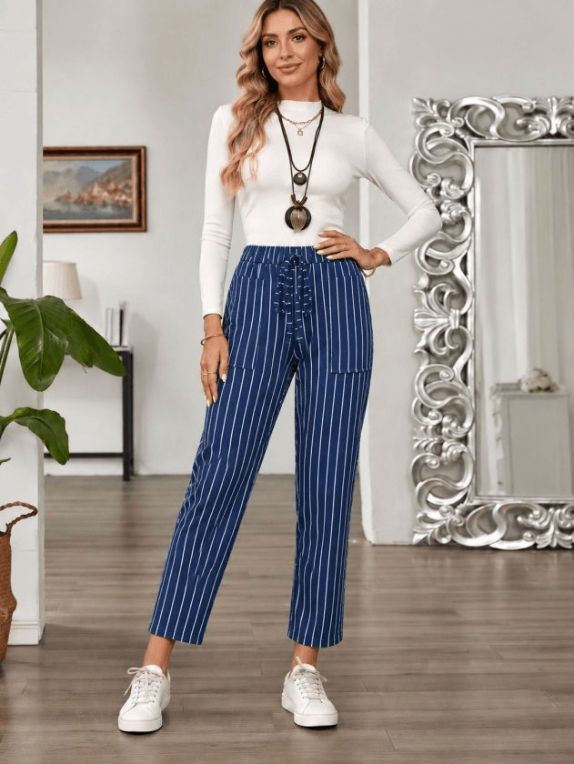 Women's High-Waist Drawstring Striped Modal Trousers - Janes - by Peralane - photo 2