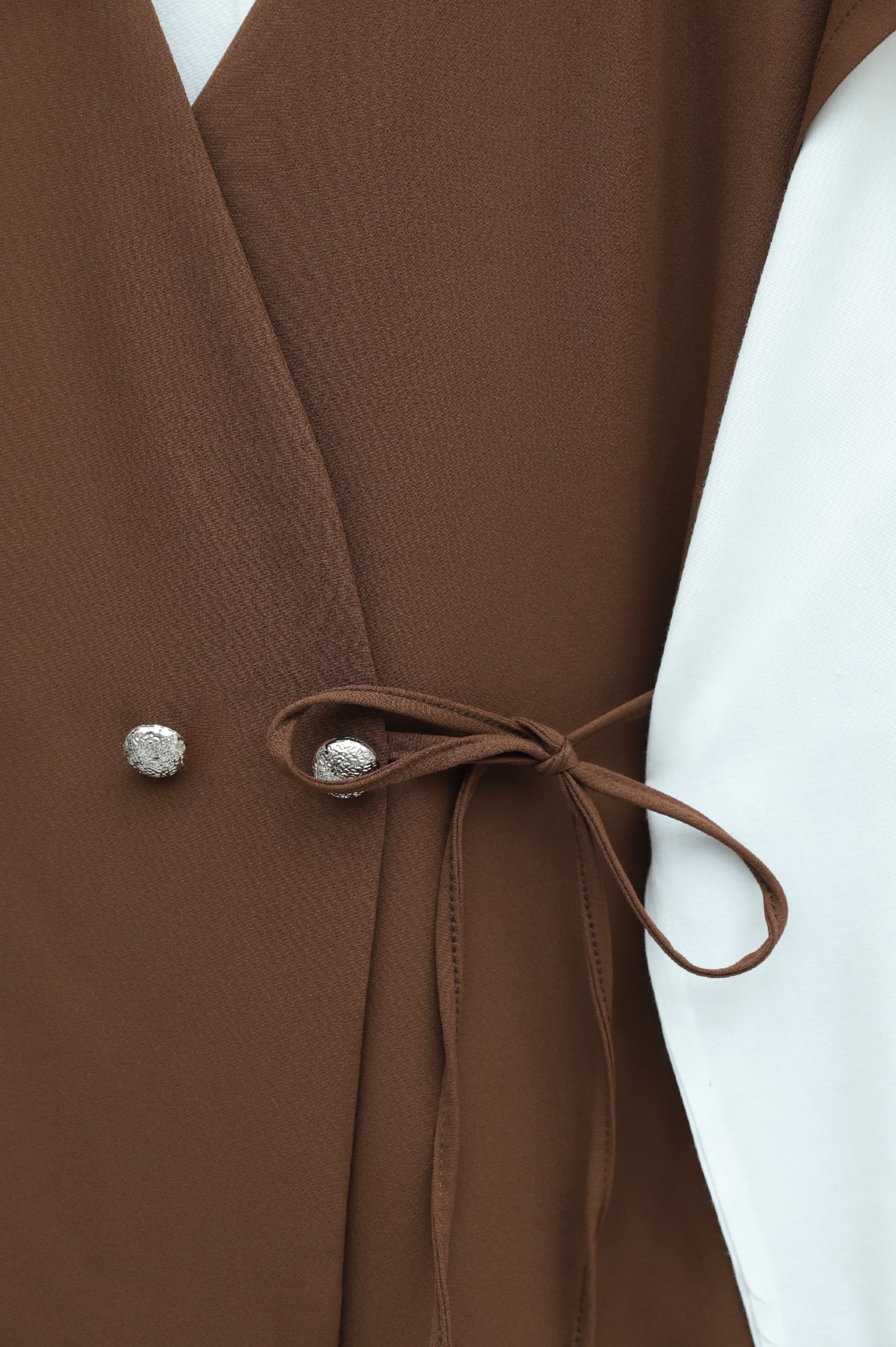 Double Crepe Button Detail Double Lace-Up Vest and Wide-Leg Trouser Co-ord Set in Tan - Podyumplus - by Peralane - photo 9