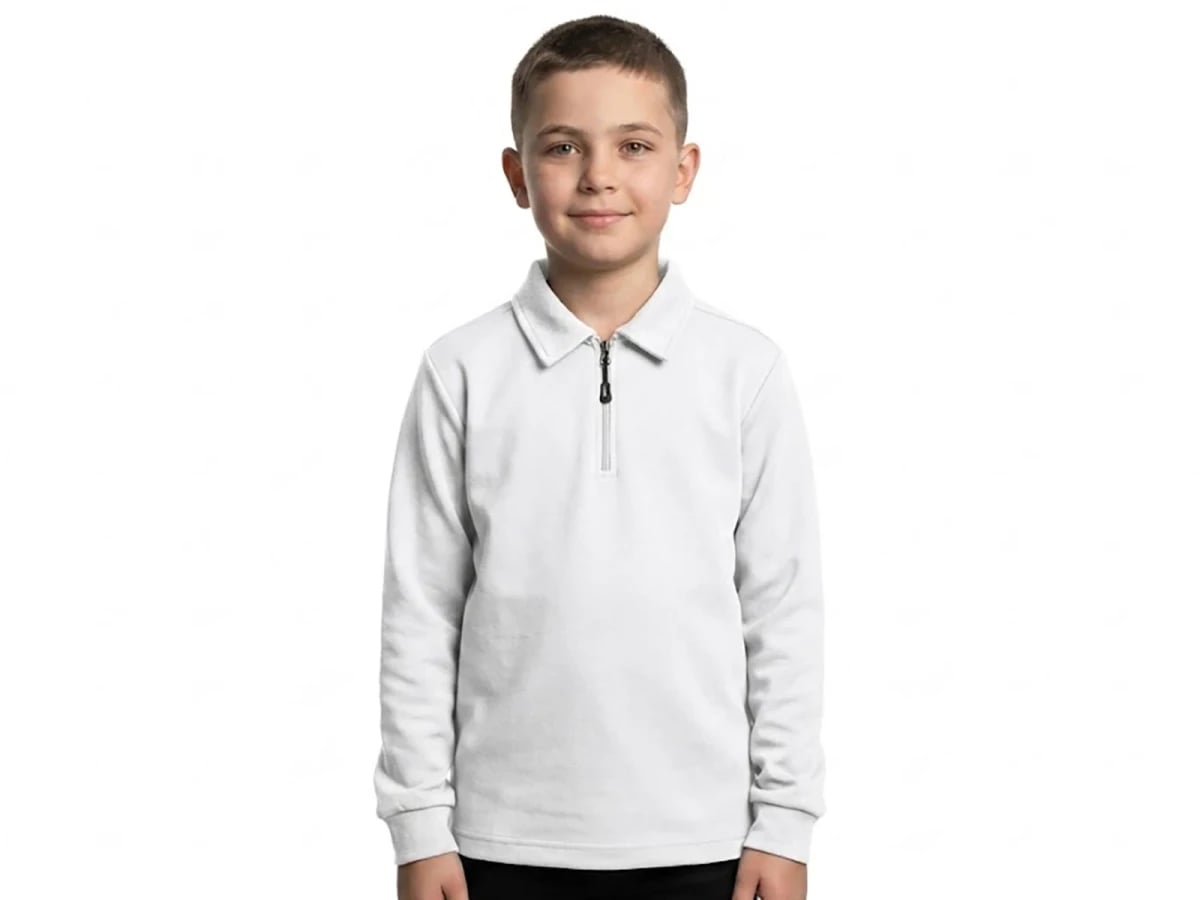Boys' Long-Sleeve Quarter-Zip Sweat Shirt with Collar - White - Tanem Kids - by Peralane