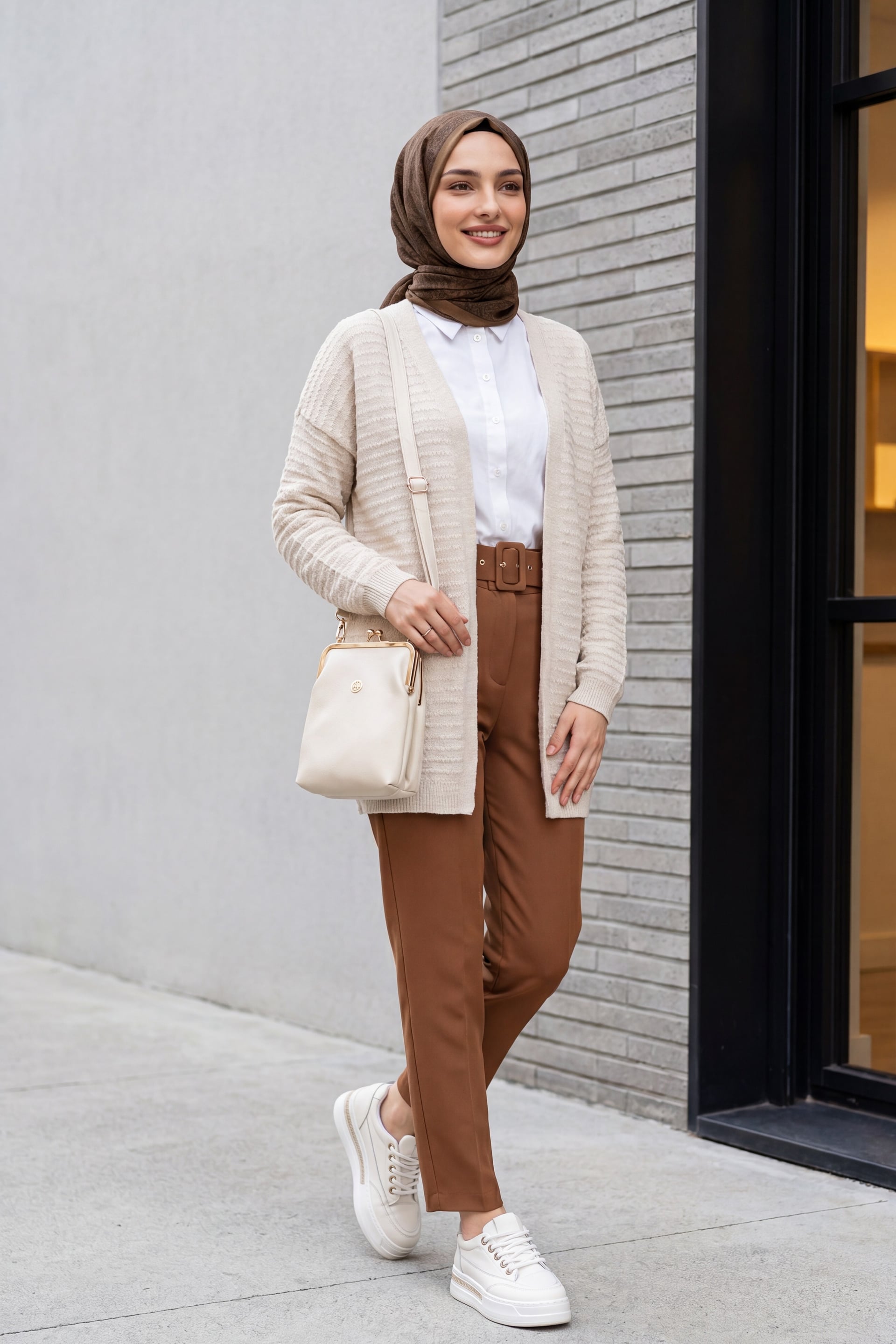 Pom Pom Detail Fine Knit Cardigan - Stone - Podyumplus - by Peralane