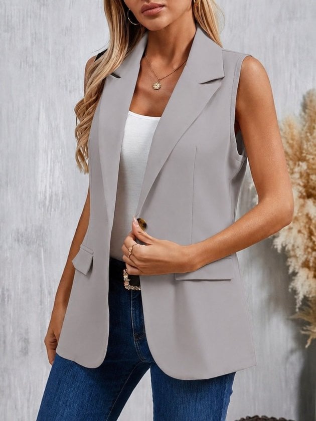 Women's Sleeveless Single-Button Blazer with Lapel Collar - Janes - by Peralane