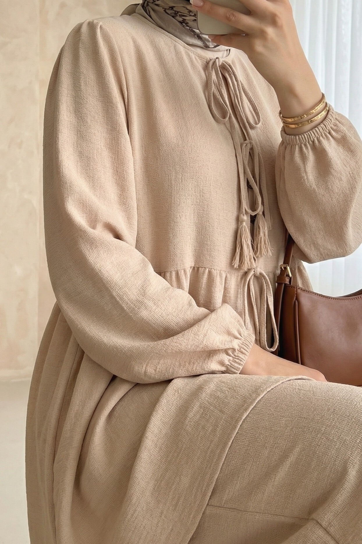 Women's Tie-Front Tunic and Wide-Leg Trousers Co-ord Set in Cream - Bigdart - by Peralane - photo 3