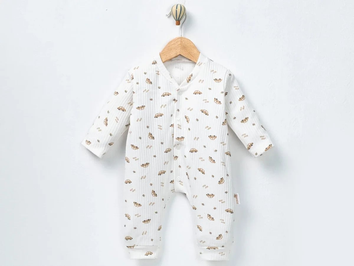 White Car Print Ribbed Baby Romper - Pack of 3 - Supermini - by Peralane