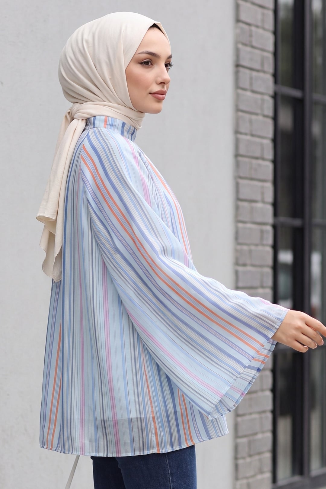 Light Blue Striped Lined Oversize Voile Tunic - Podyumplus - by Peralane - photo 5