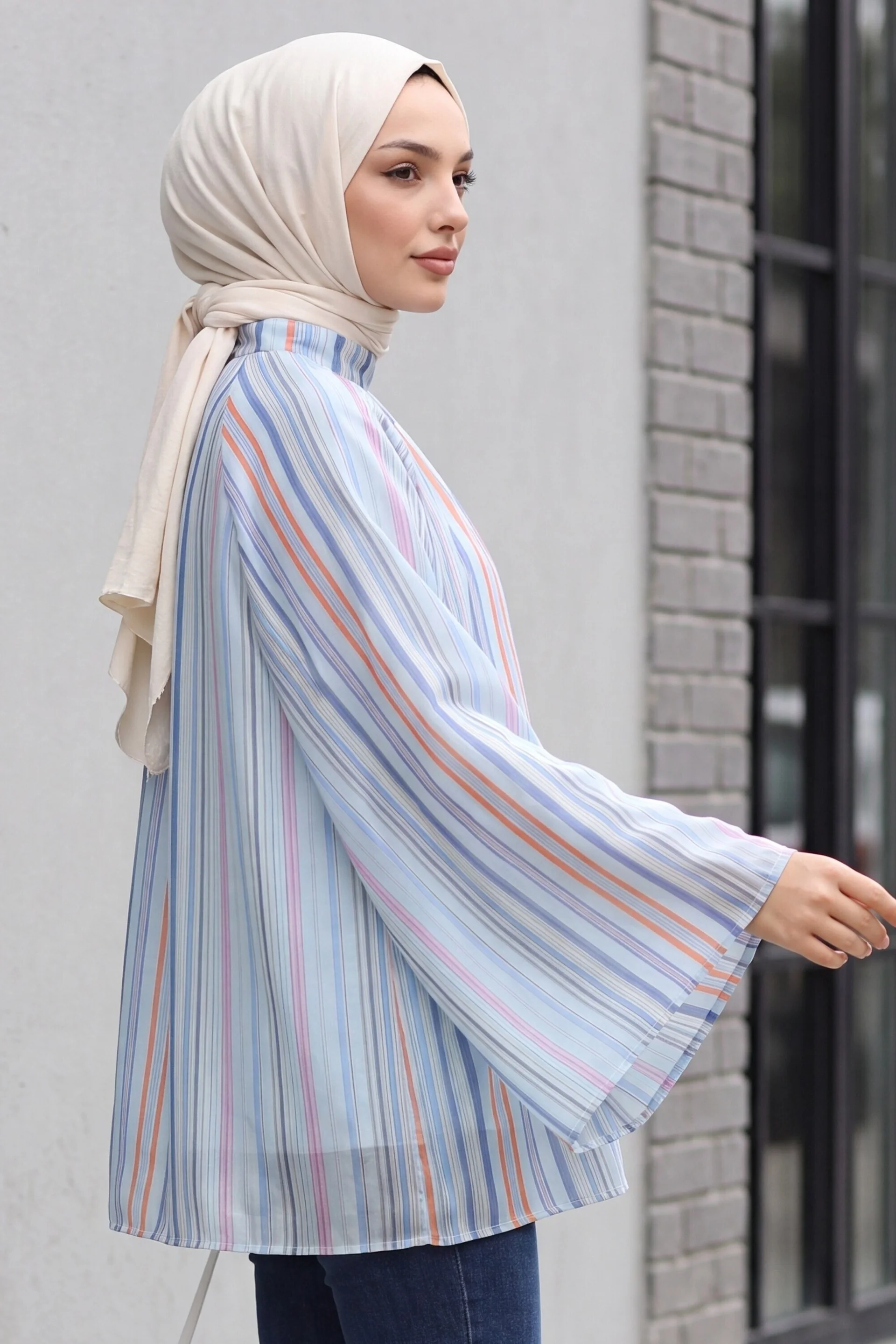 Light Blue Striped Lined Oversize Chiffon Tunic - Podyumplus - by Peralane - photo 5