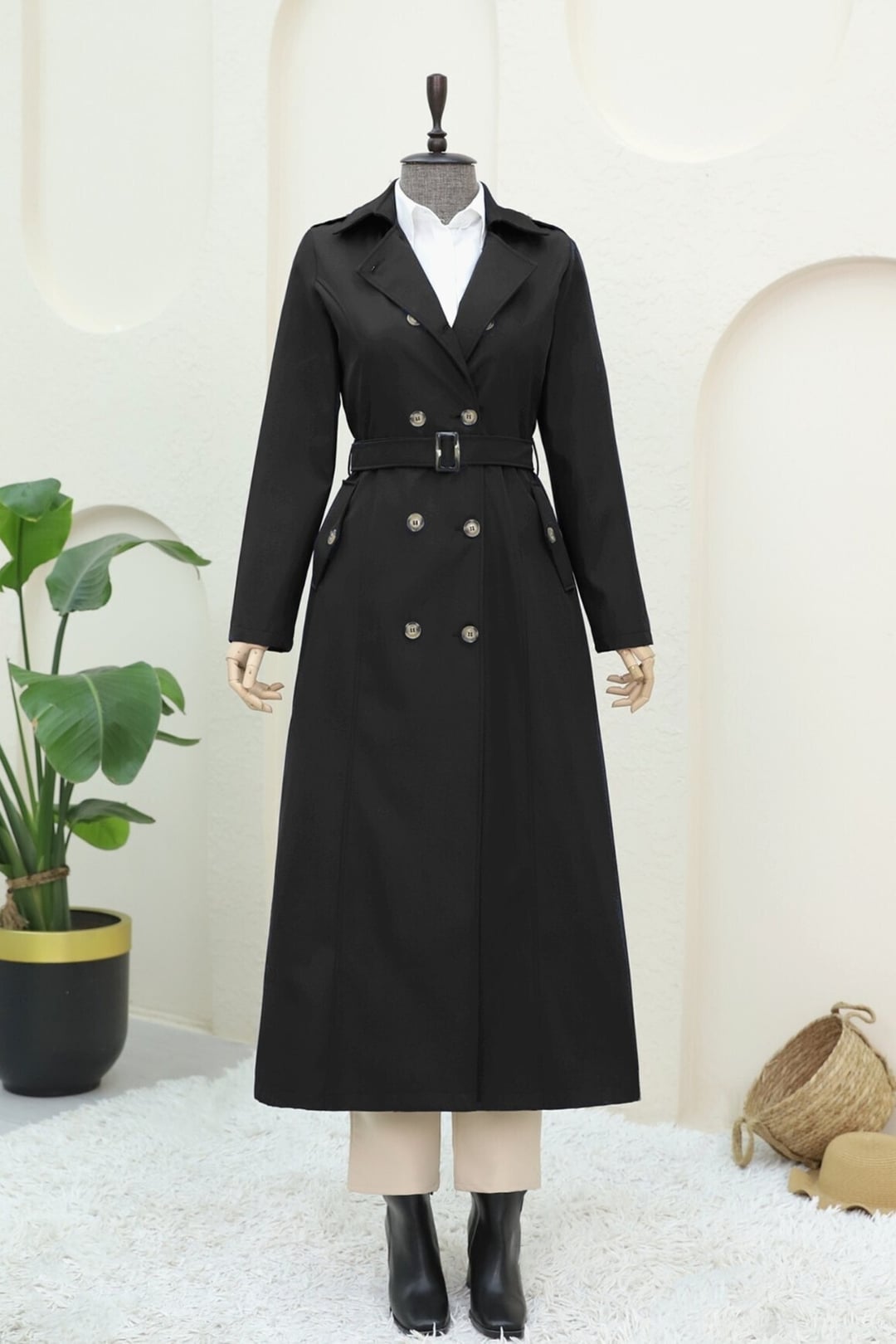 Double-Breasted Belted Trench Coat - Black - Podyumplus - by Peralane - photo 7