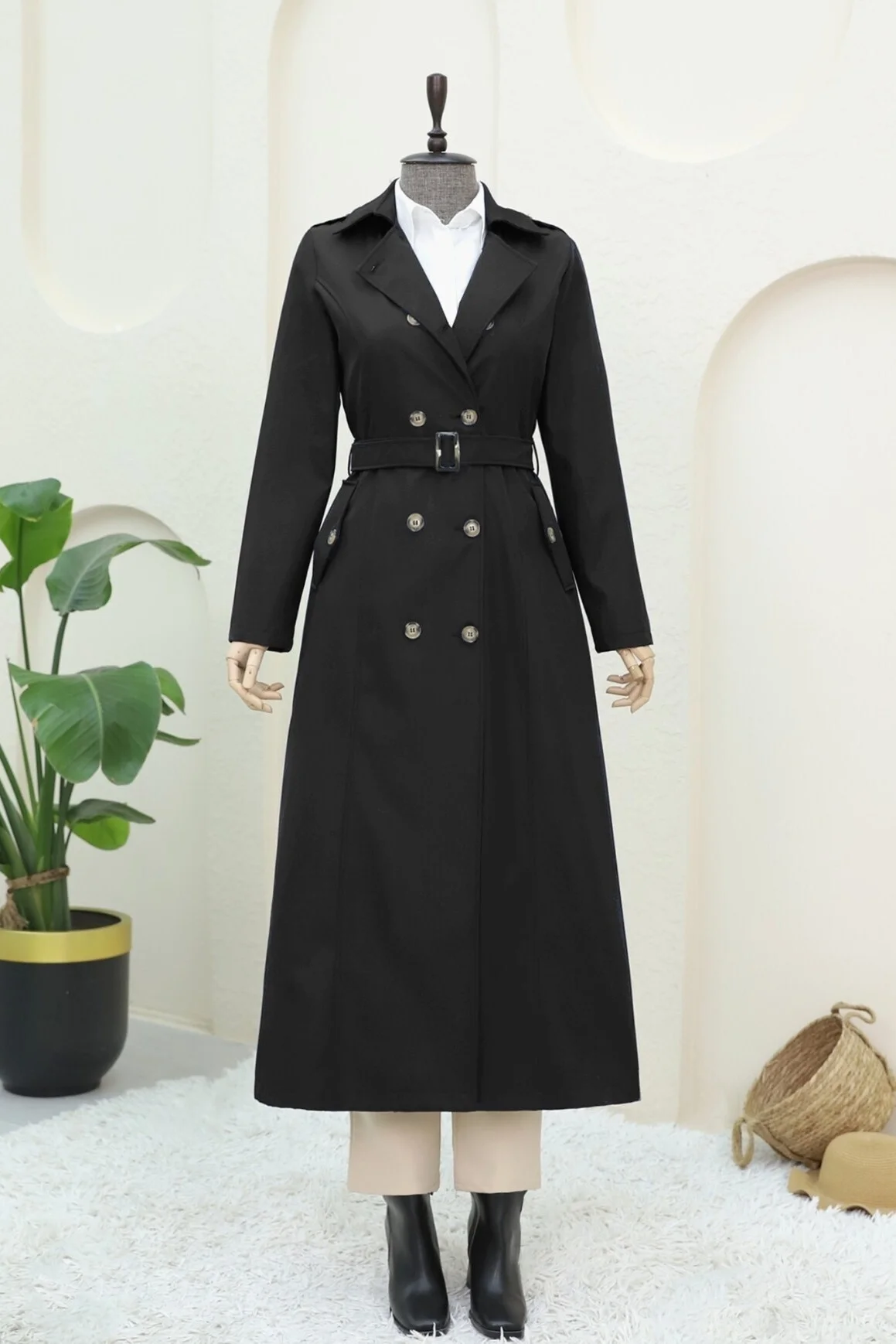 Double-Breasted Belted Trench Coat - Black - Podyumplus - by Peralane - photo 7