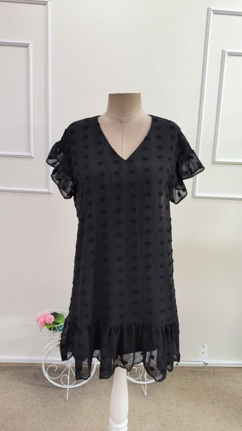 Women's Short Sleeve V-Neck Polka Dot Chiffon Dress - Janes - by Peralane - photo 7