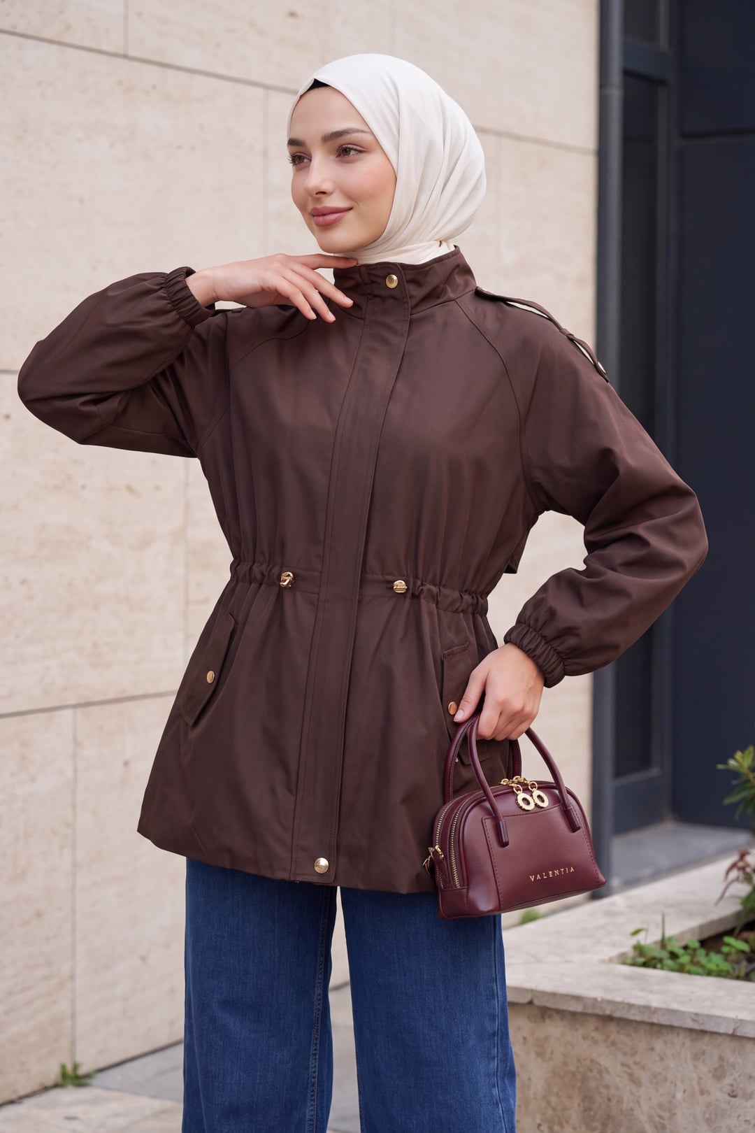 Women's Brown Drawstring Waist Jacket 10322 - Bigdart - by Peralane - photo 4