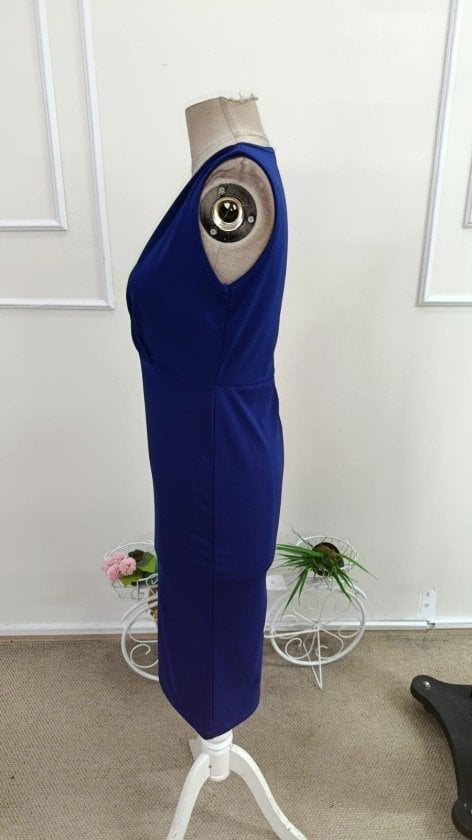 Women's Sleeveless Royal Blue Faux-Wrap Midi Dress - Janes - by Peralane - photo 5