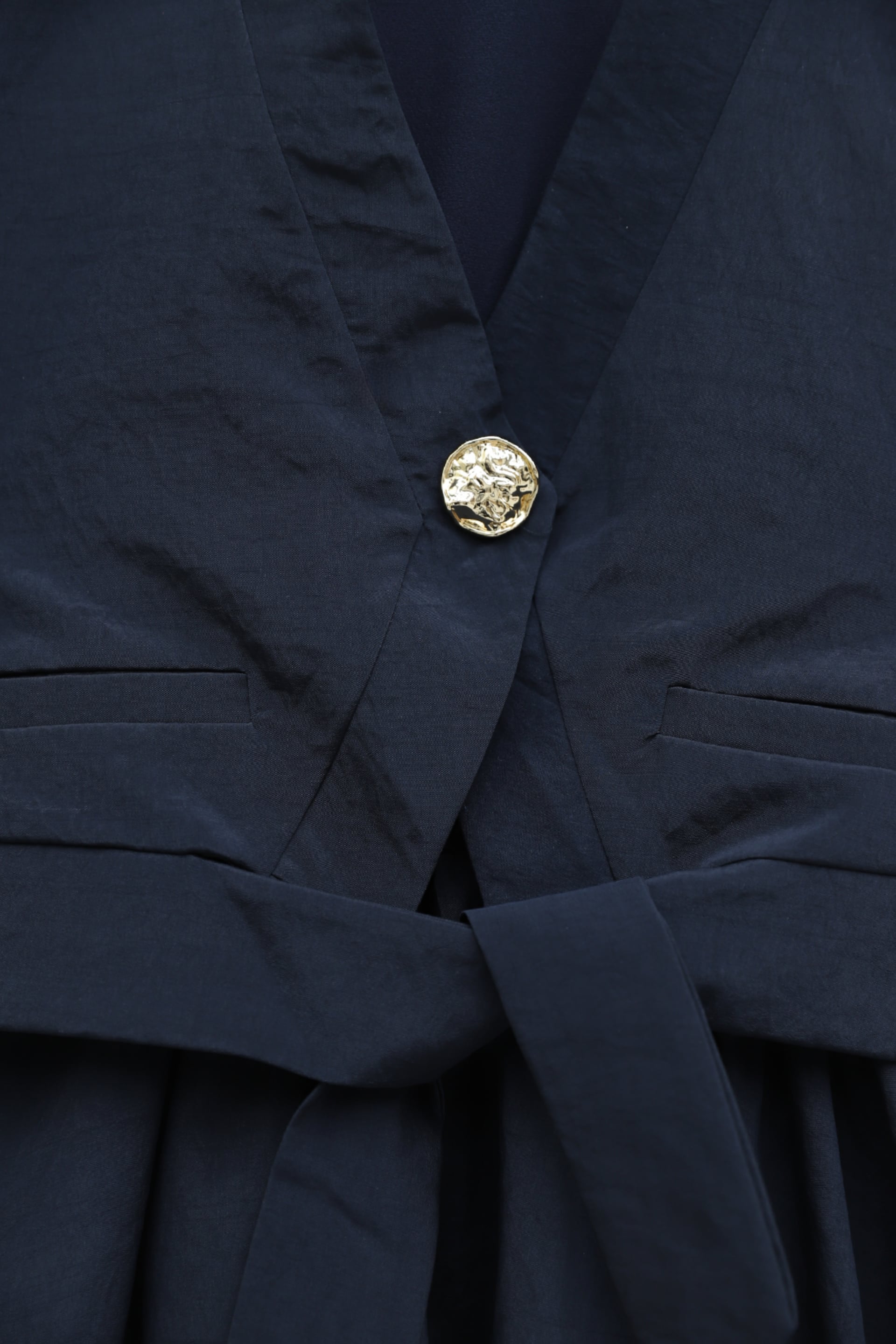 Navy Blue Self-Tie Belted Vest Detail Cupro Dress - Podyumplus - by Peralane - photo 5