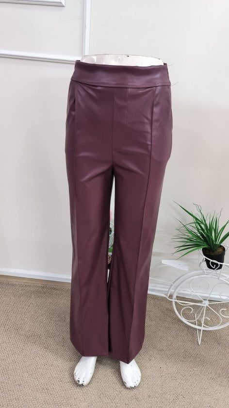 Women's High-Waist Faux Leather Wide-Leg Trousers with Pockets - Janes - by Peralane - photo 4