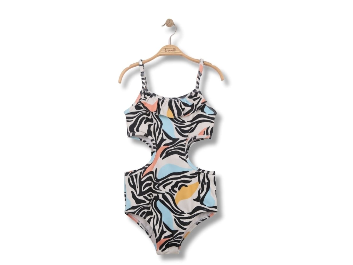 Girls' Patterned One-Piece Swimsuit with Ruffle Neckline - Pack of 4 - Lyra Kids - by Peralane