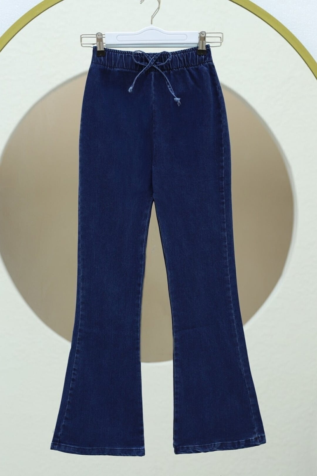 Indigo Drawstring Waist Flared Denim Trousers - Podyumplus - by Peralane - photo 5
