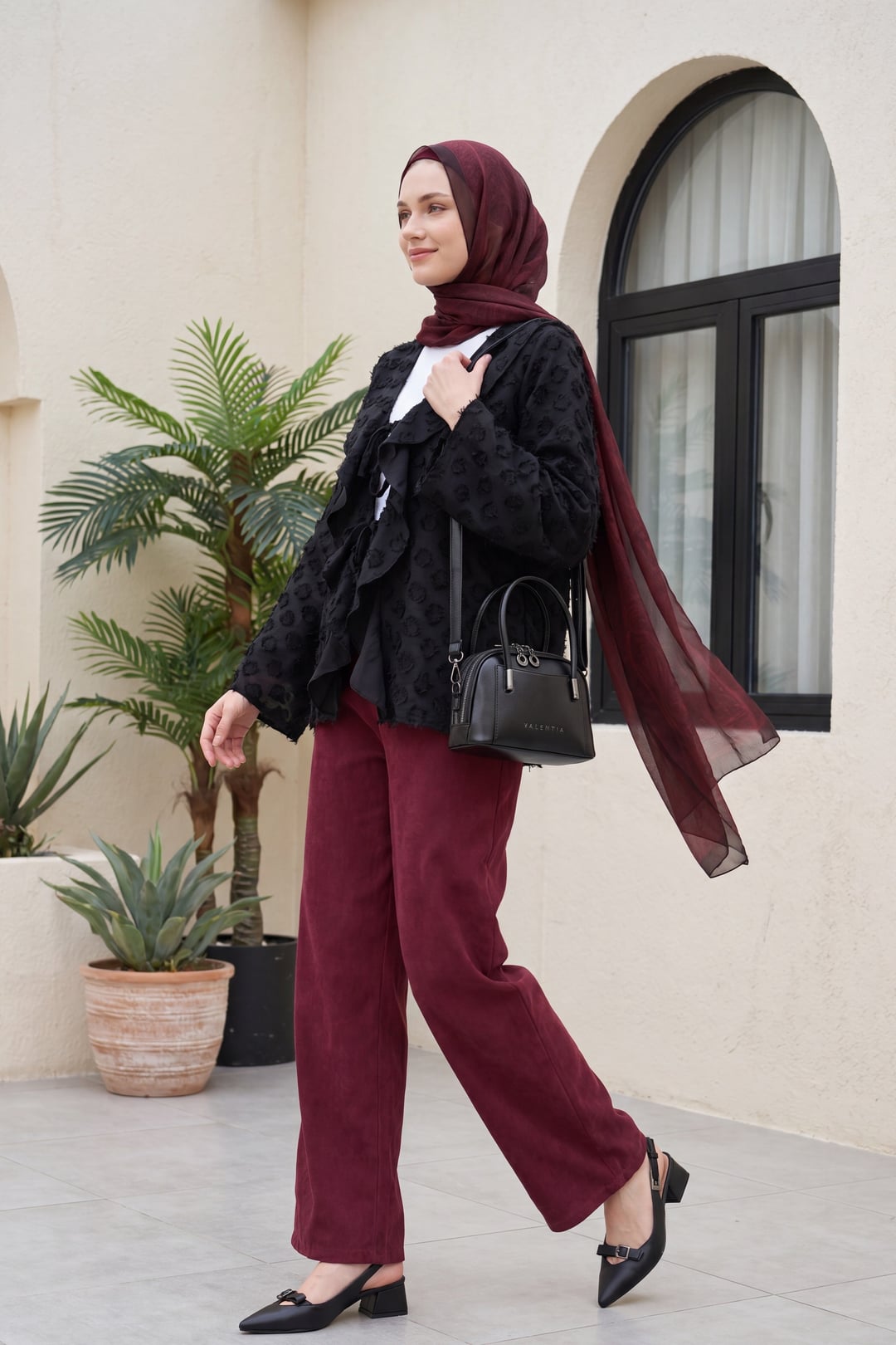 Black Ruffled Tie-Front Jacquard Kimono Jacket - Podyumplus - by Peralane - photo 4