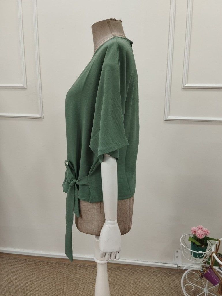 Women's Short-Sleeve Round Neck Side-Tie Knit Blouse - Janes - by Peralane - photo 6