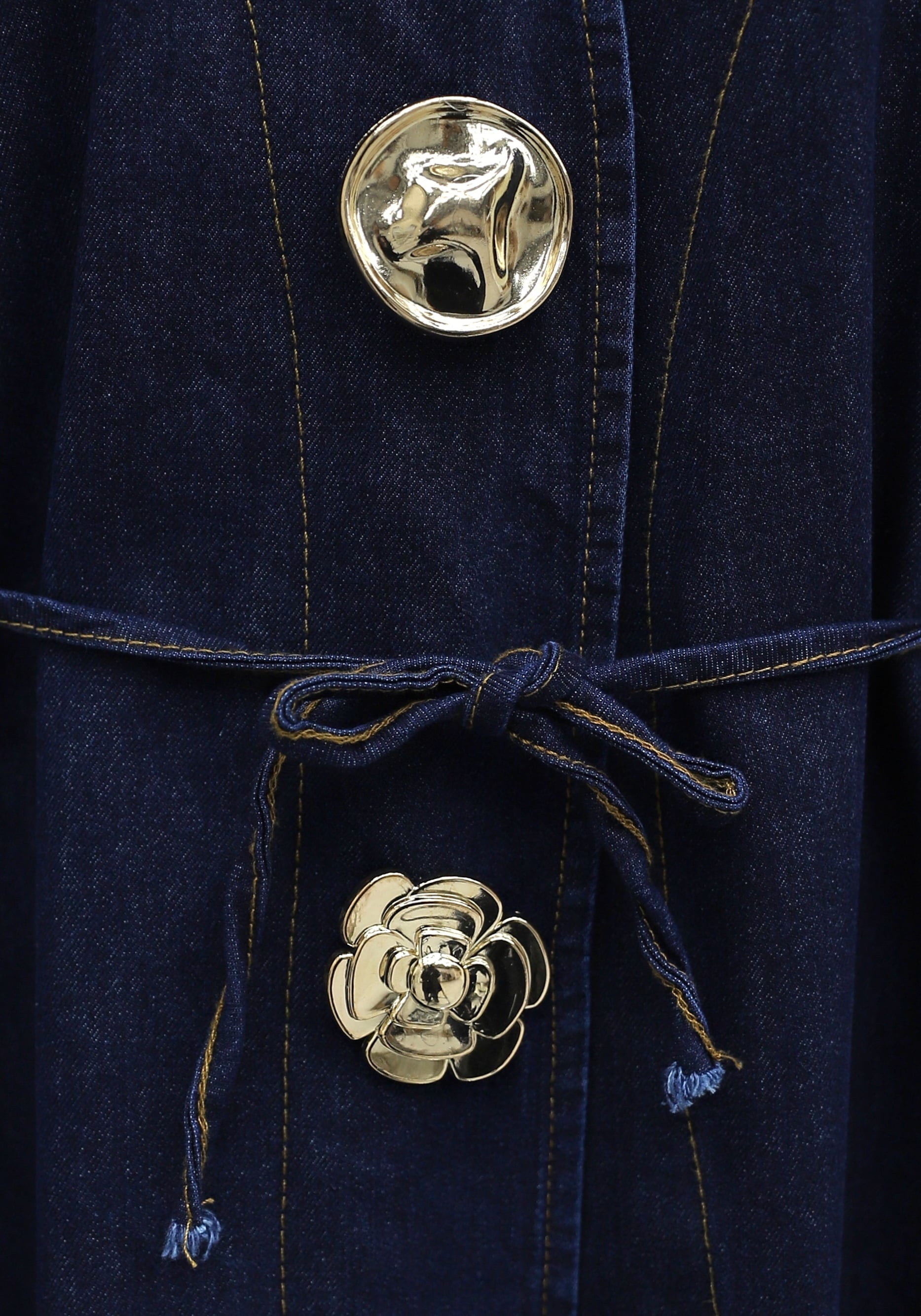 Long Denim Kimono with Tie Belt and Brooch Detail - Dark Navy - Podyumplus - by Peralane - photo 5