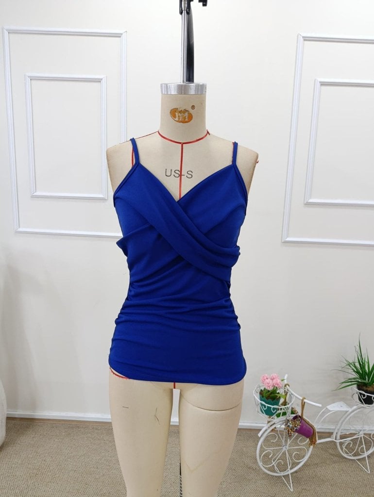 Women's V-Neck Crossover Spaghetti Strap Ribbed Tank Top - Janes - by Peralane - photo 5