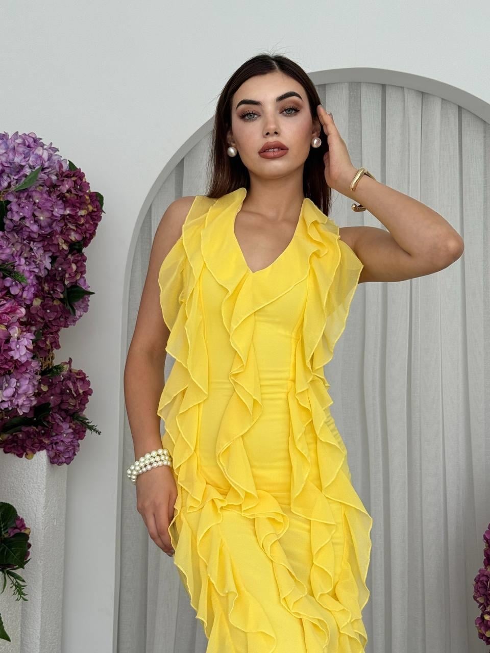 Lea Ruffled Yellow Dress ETK-00690 - Etika - by Peralane - photo 3