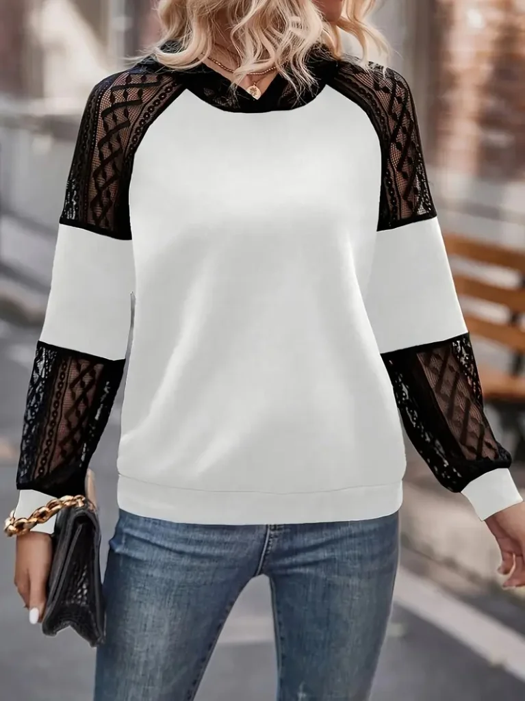 Women's Long Sleeve Lace Hooded Viscose Two-Thread Blouse - Janes - by Peralane - photo 4