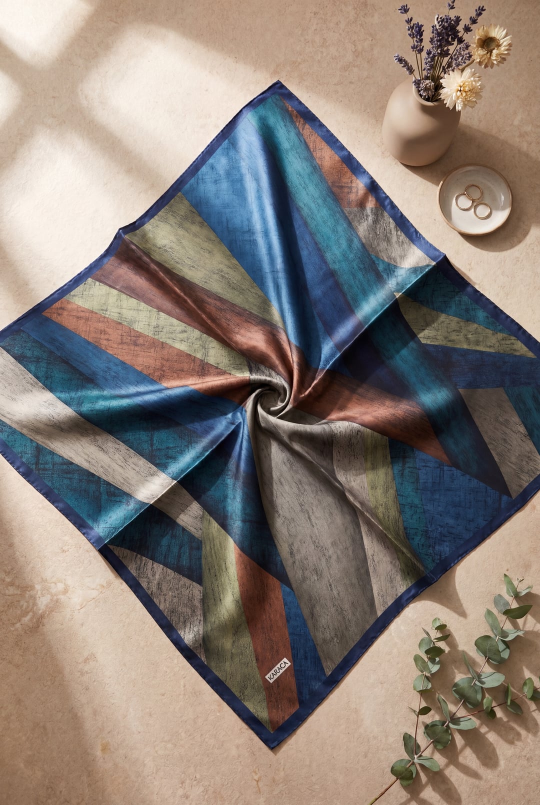 Asymmetric Patterned Rayon Scarf - Petrol - Podyumplus - by Peralane