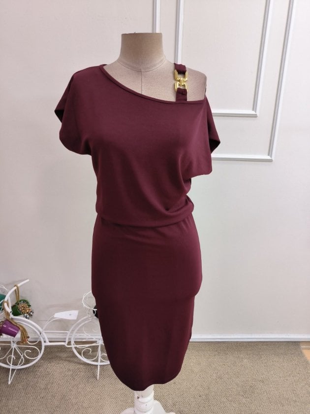 Women's Short Sleeve One-Shoulder Crepe Dress with Belt Detail - Janes - by Peralane - photo 4